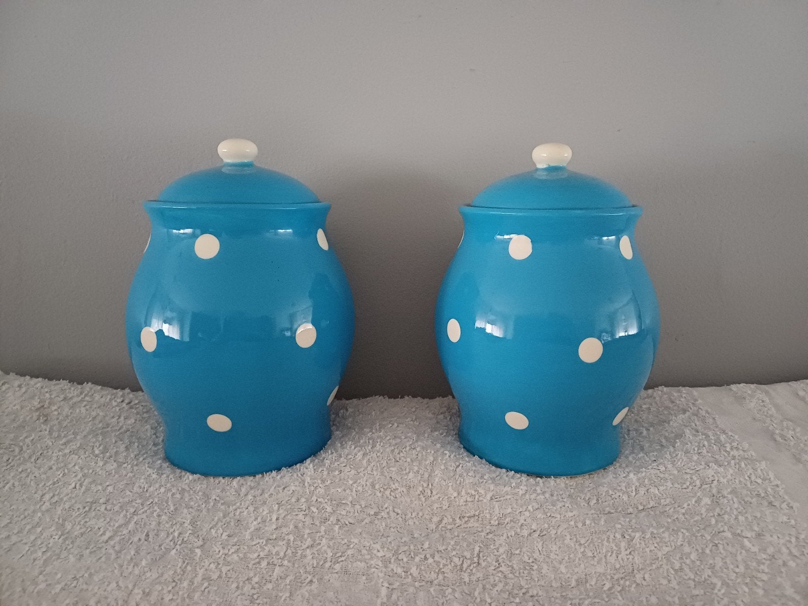 Blauw-wit Gestipte Voorraad Potten, Blauw, Met deksel, Ophalen of Verzenden, Zo goed als nieuw