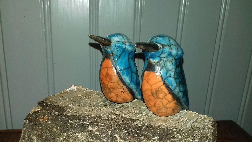 ijsvogel keramiek raku ijsvogeltje beeld, Ophalen of Verzenden, Nieuw, Overige materialen, Dierenbeeld