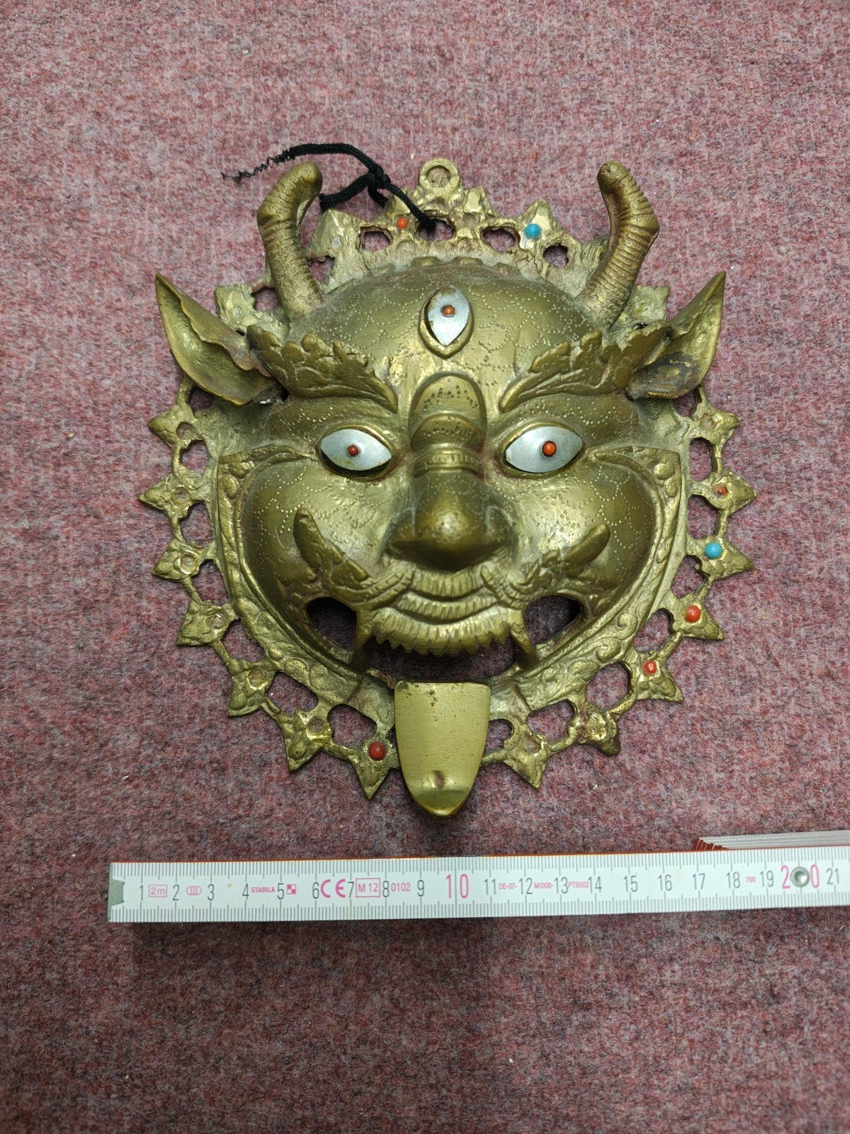 Vintage Koperen Masker - Aziatische Decoratie, Ophalen of Verzenden