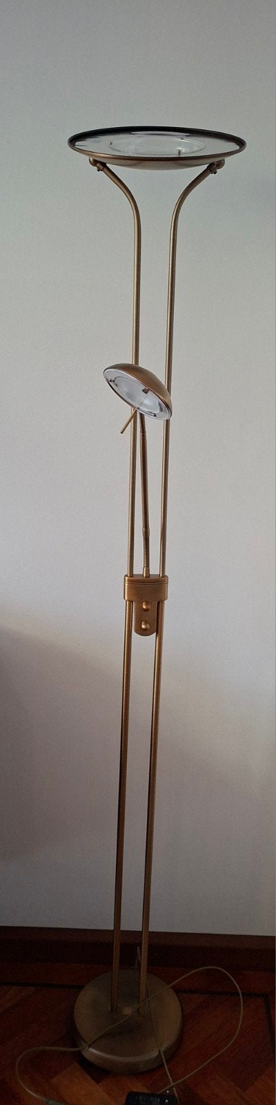 Vloerlamp met leeslamp bronskleurig, Ophalen, Zo goed als nieuw, 150 tot 200 cm