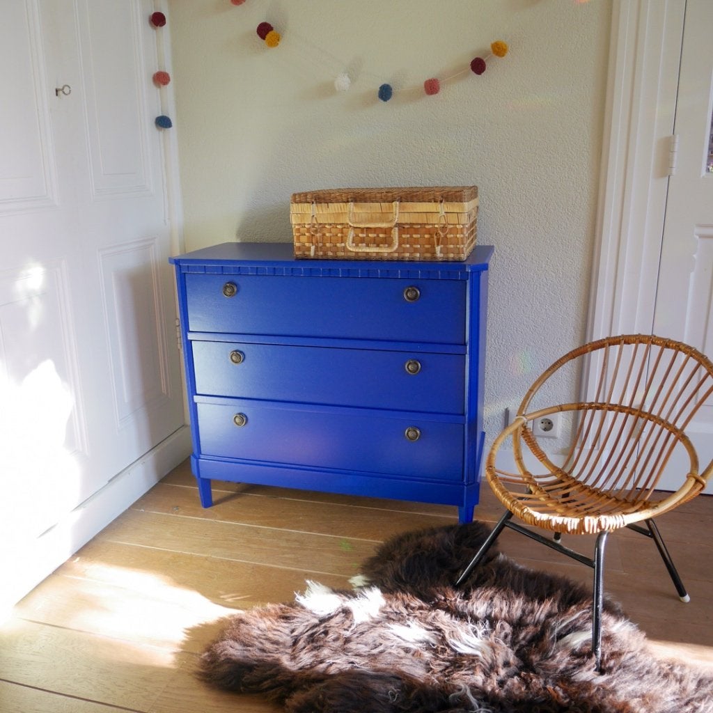 Vintage kobaltblauw ladekastje speelgoedkastje, Huis en Inrichting, Kasten | Ladekasten, Ophalen, Minder dan 50 cm, 3 of 4 laden