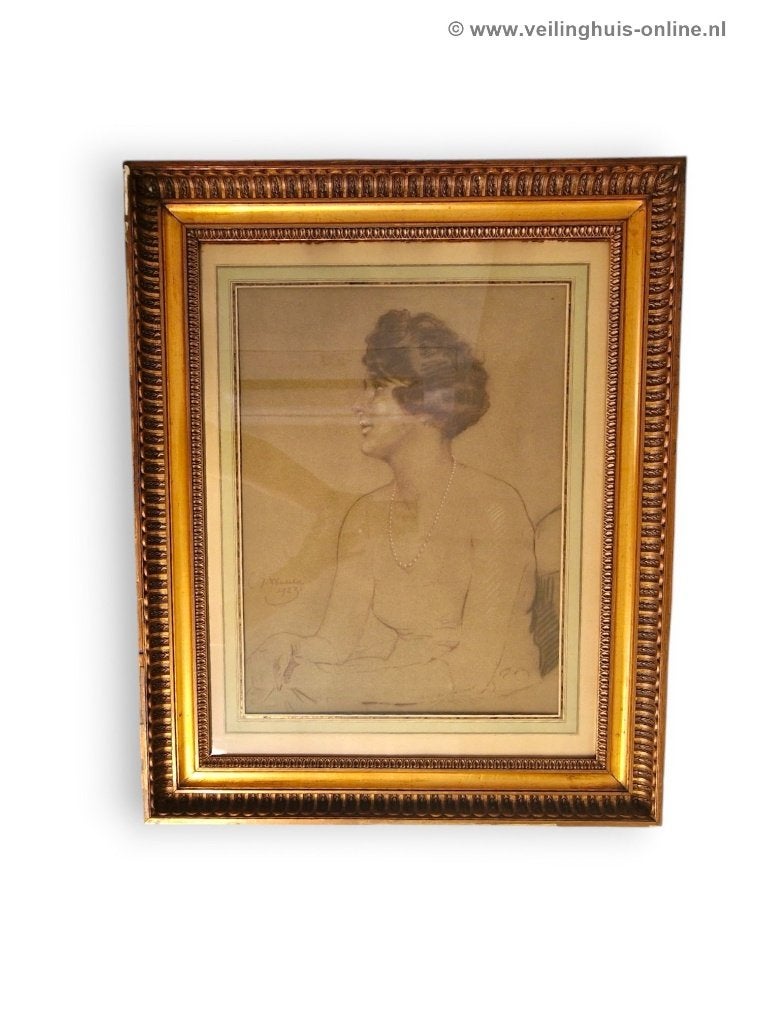 Houtskool tekening uit 1923, Ophalen, Tekening, Houtskooltekening, Achter glas