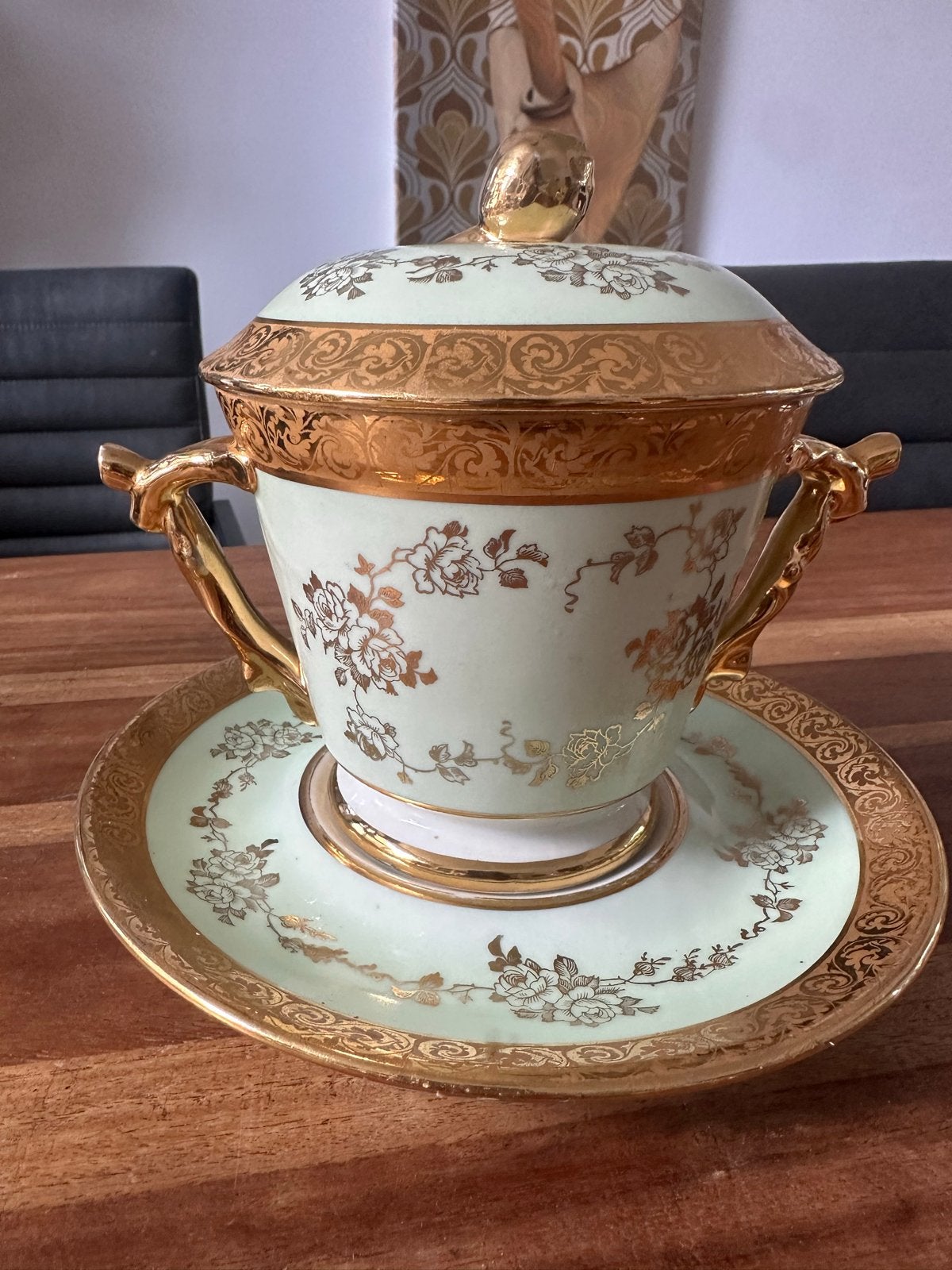 Vintage Porseleinen Koekjespot met Schotel - Limoges Stijl, Ophalen of Verzenden