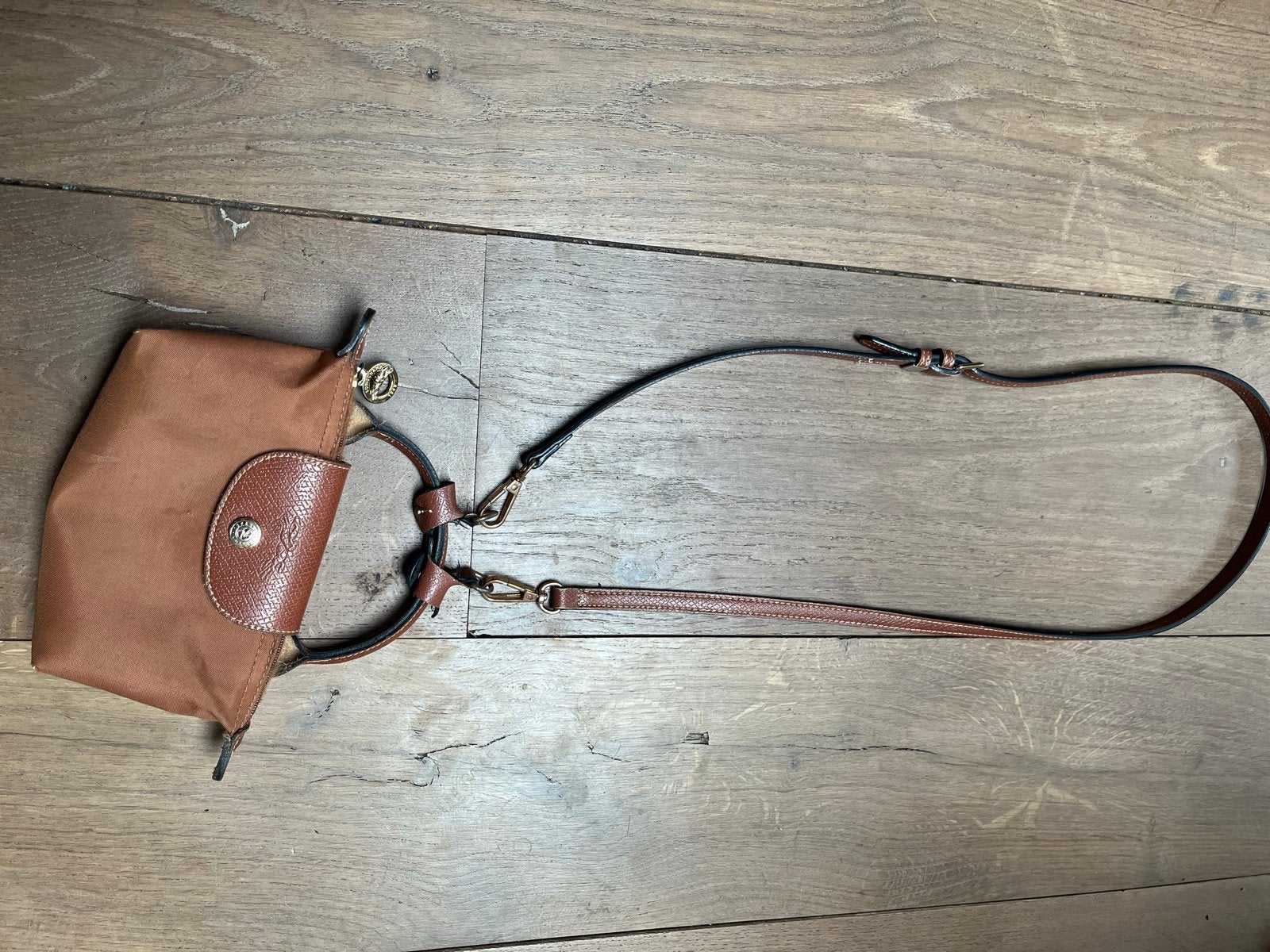 Longchamp Le Pliage schoudertasje bruin, Ophalen of Verzenden, Gebruikt, Bruin, Schoudertasje