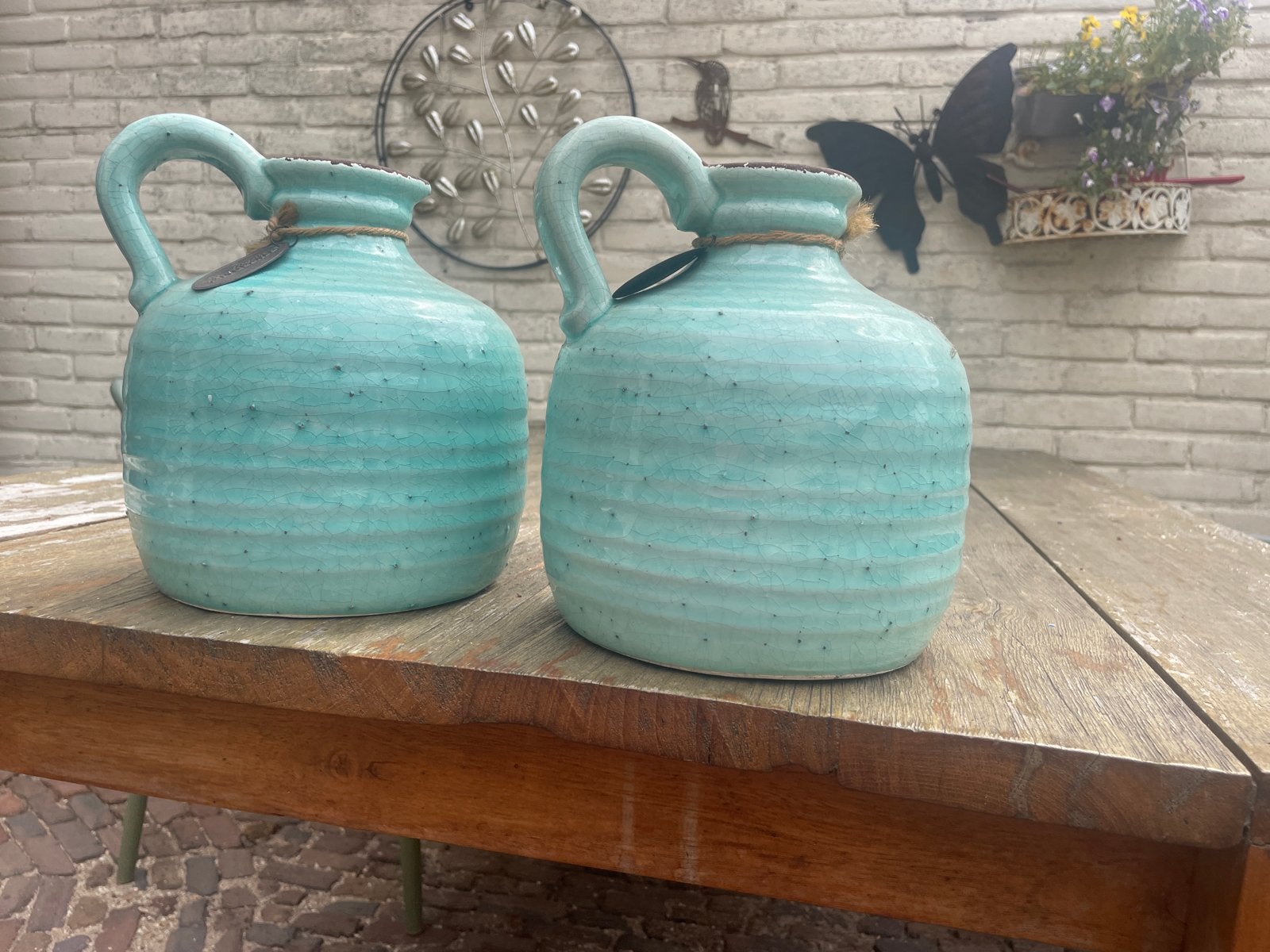Set van 2 Rivièra Maison vazen/kruiken - Zo goed als nieuw, Huis en Inrichting, Woonaccessoires | Vazen, Overige kleuren, Aardewerk of Porselein