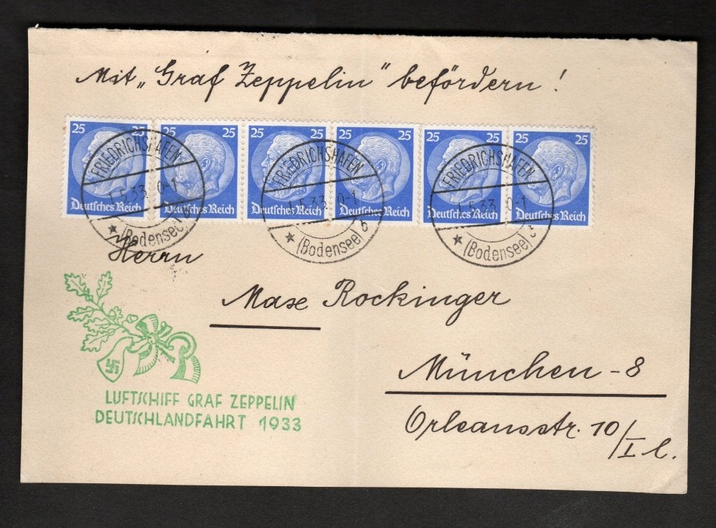 Duitsland 1933 Graf Zeppelin Vlugt 1933 geen strip., Postzegels en Munten, Brieven en Enveloppen | Buitenland, Ophalen of Verzenden