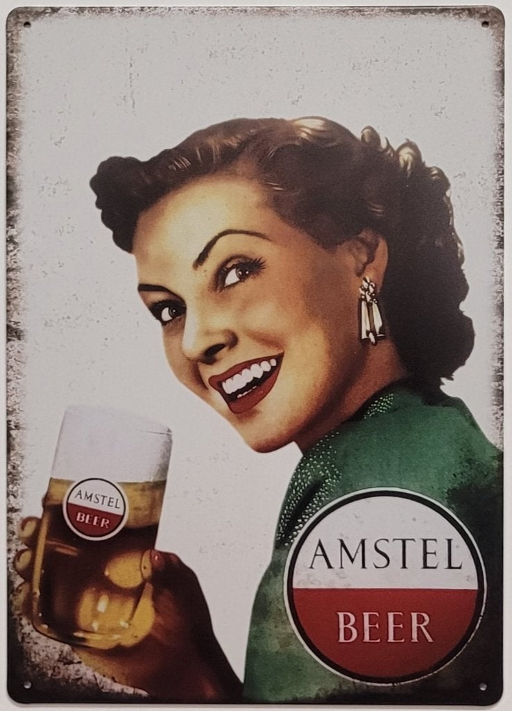 Amstel bier vrouw reclamebord van metaal wandbord decoratie