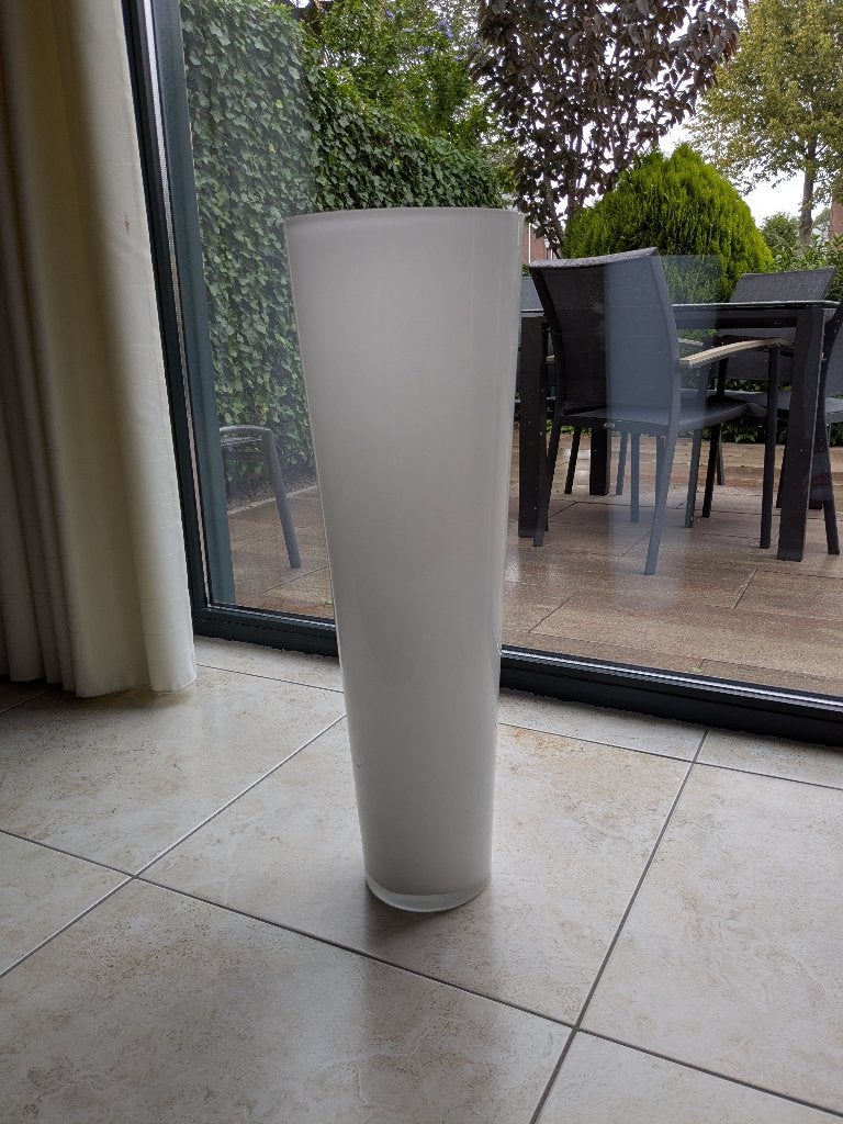 Witte ronde vaas, Ophalen, Wit, 70 cm, Glas