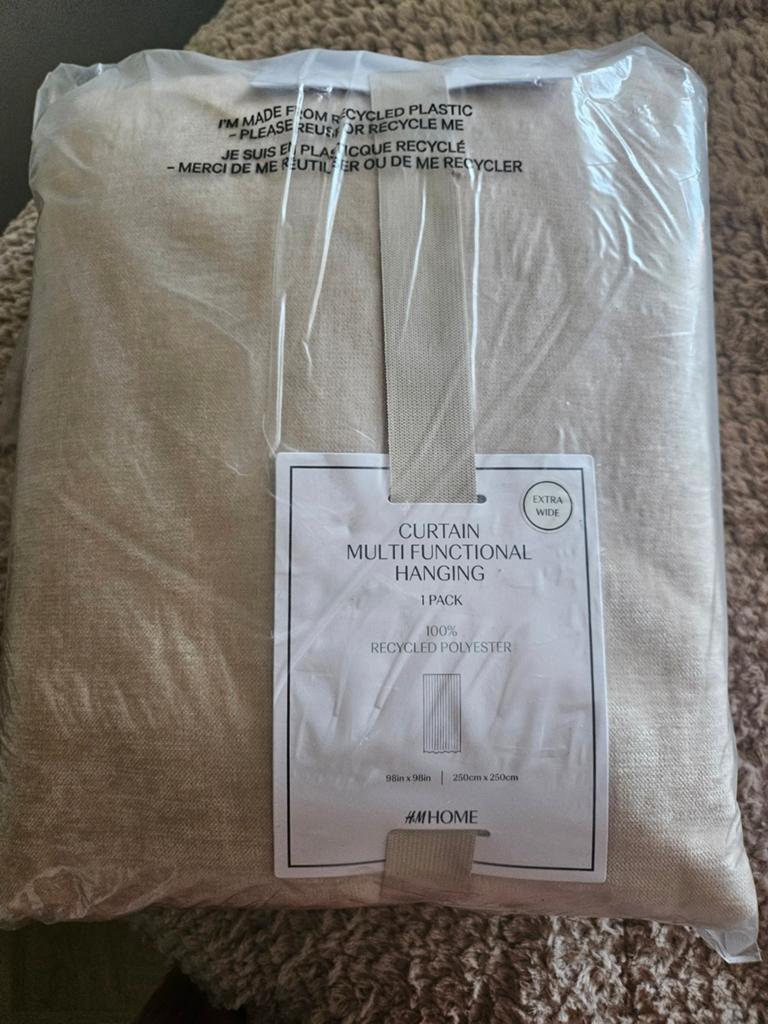 Breed Chenille Gordijn 250x250cm - 100% Gerecycled, Ophalen, 200 cm of meer, Beige, Modern, Duurzaam, Chenille