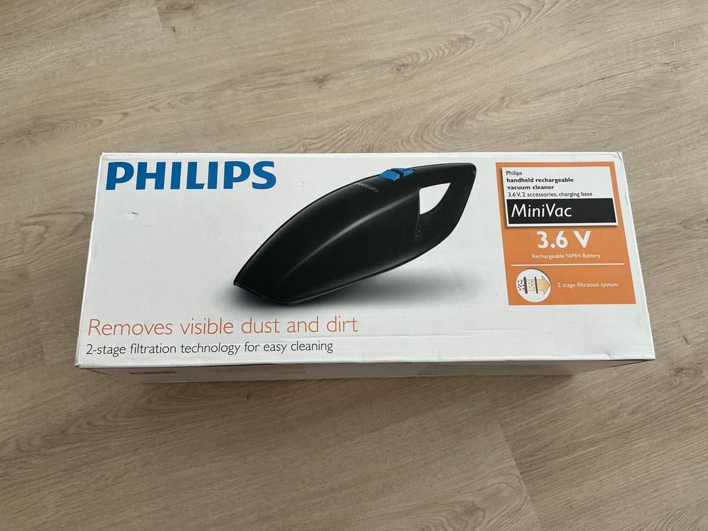 Philips MiniVac 3.6V Handheld Oplaadbare Kruimeldief, Witgoed en Apparatuur, Stofzuigers, Zo goed als nieuw, Kruimeldief, Minder dan 1200 watt