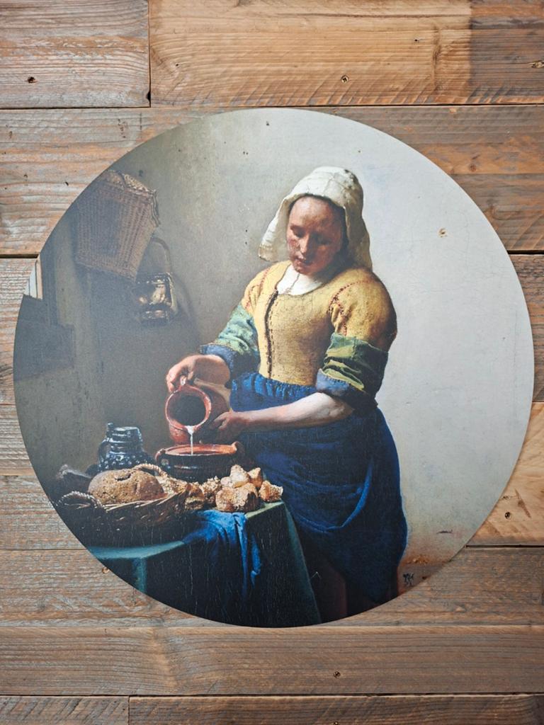Wandcirkel Het Melkmeisje van Johannes Vermeer 50x50 cm, Ophalen of Verzenden