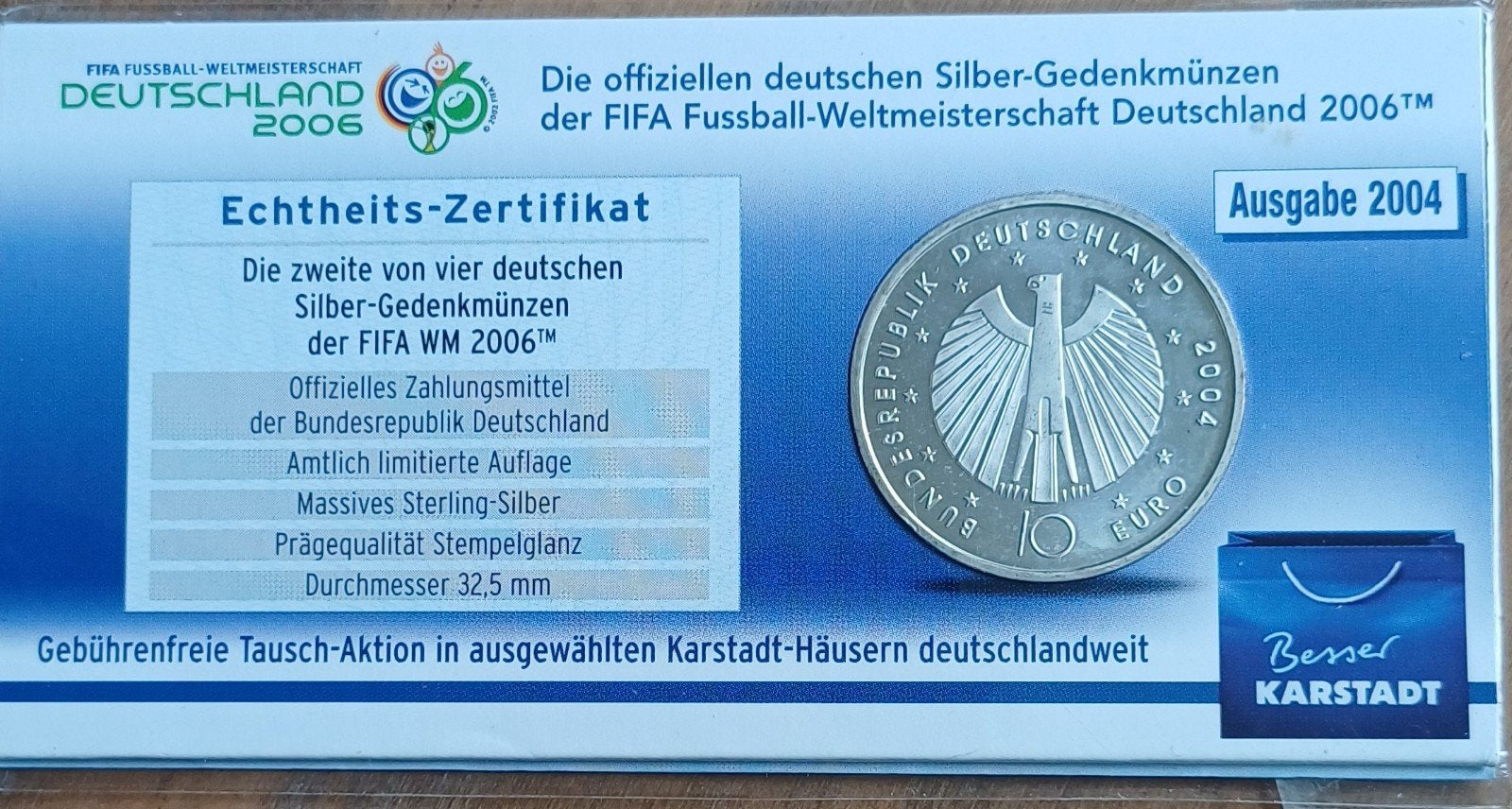 Duitse 10 Euro Zilveren Herdenkingsmunt FIFA WK 2006, Ophalen of Verzenden, Duitsland, Losse munt, Zilver