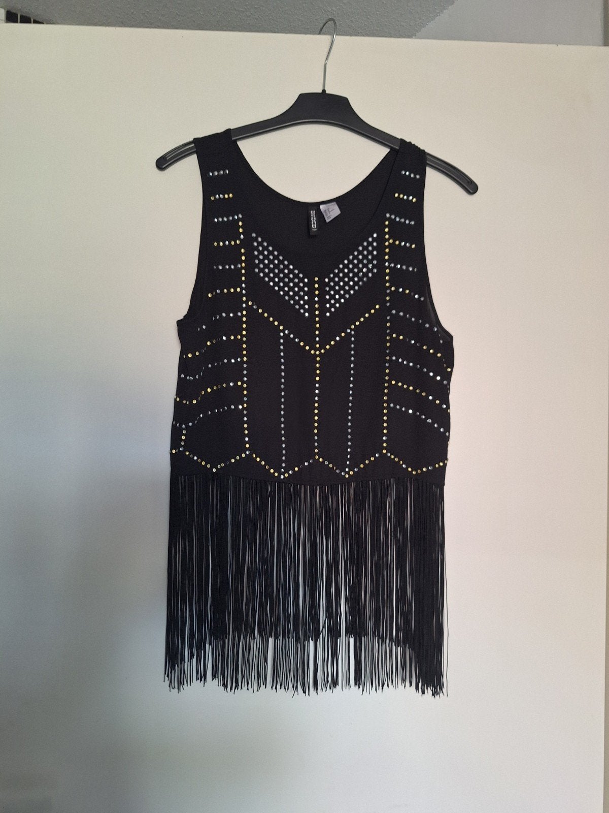 Zwart topje met franjes en studs, maat 38, Kleding | Dames, Maat 38/40 (M), Zwart, H&M Divided, Ophalen of Verzenden