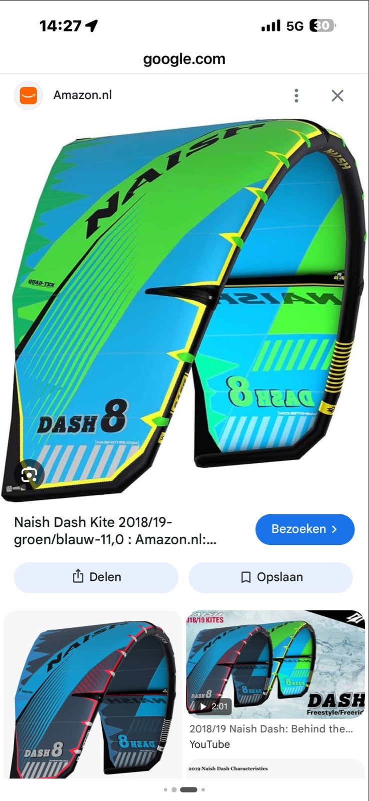 Kitesurf set: Naish Dash Kites (10m & 7m) met bar, Watersport en Boten, Kitesurfen, Ophalen, Kitesurf-set, 10 m², Geen board