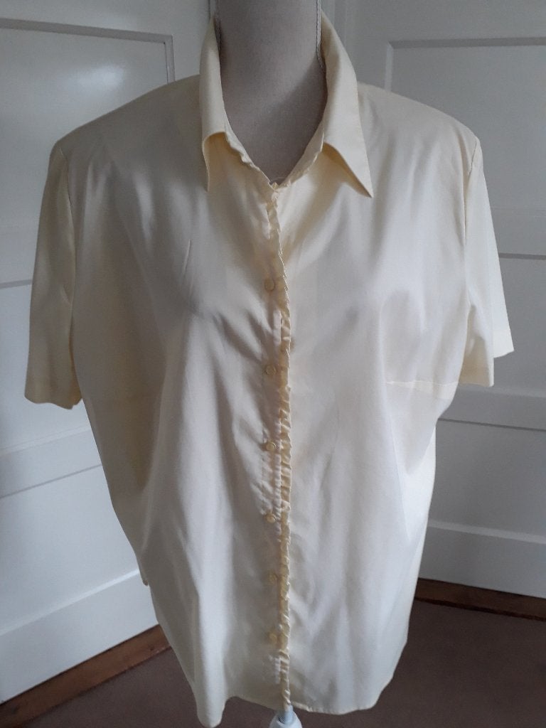 Lichtgele blouse met froezel, Frankenwalder     maat 50, Kleding | Dames, Verzenden, Blouse of Tuniek, Geel, Zo goed als nieuw
