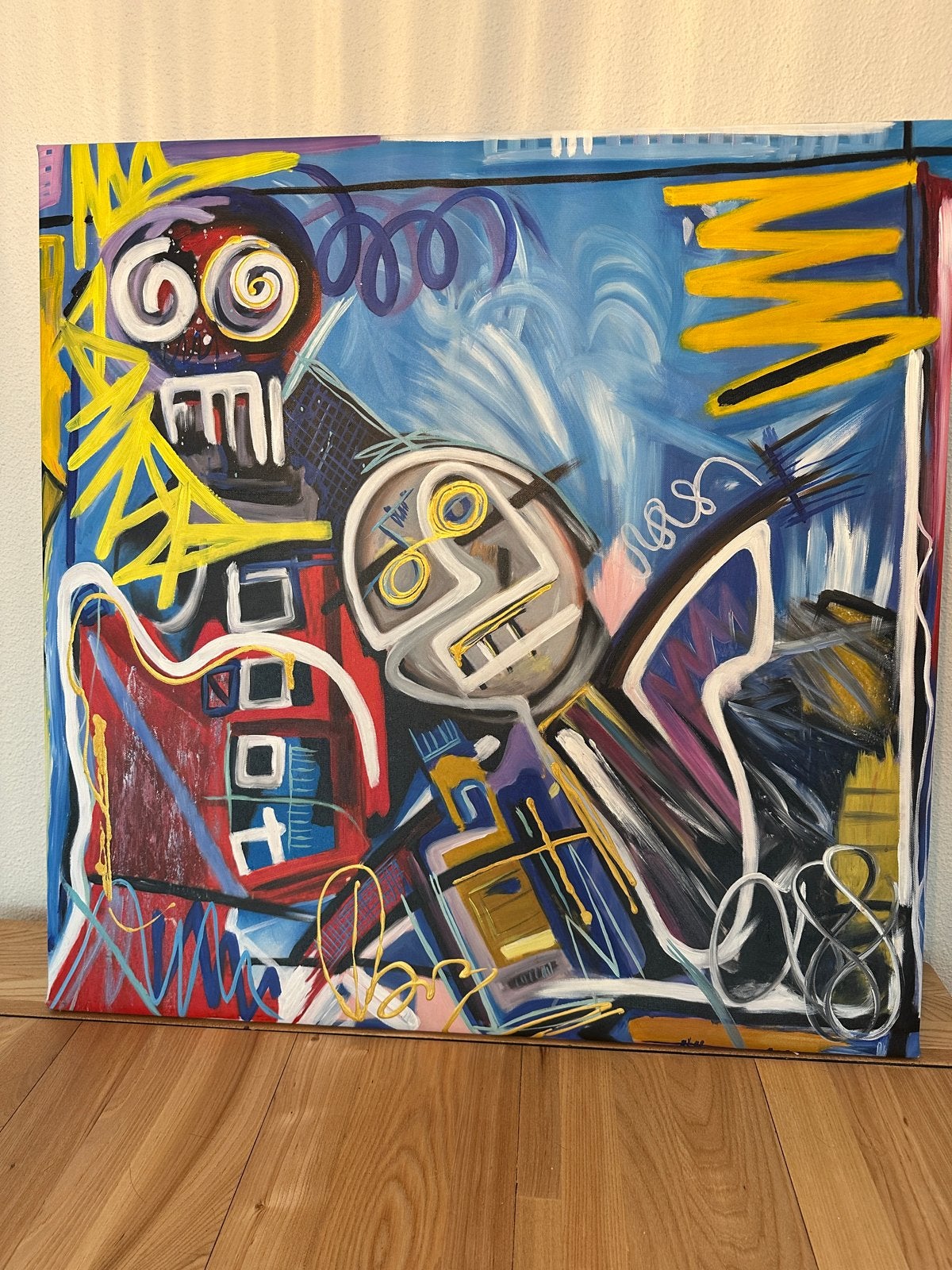Abstracte, kleurrijke, moderne schilderijen. 2 stk., Antiek en Kunst, Ophalen of Verzenden