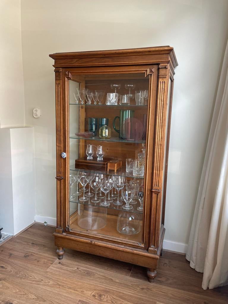 Antieke vitrinekast - klassiek, elegant - hout en glas, Huis en Inrichting, Kasten | Vitrinekasten, Ophalen, Gebruikt, 50 tot 100 cm