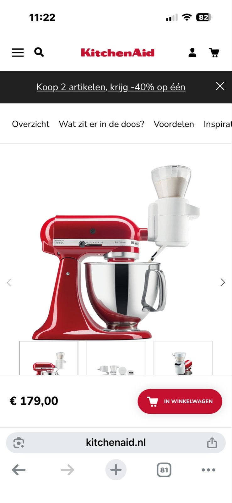 KitchenAid Zeef + Weegschaal Hulpstuk (SKMSFTA), Minder dan 1 liter, Ophalen of Verzenden, Zo goed als nieuw, 1 snelheid