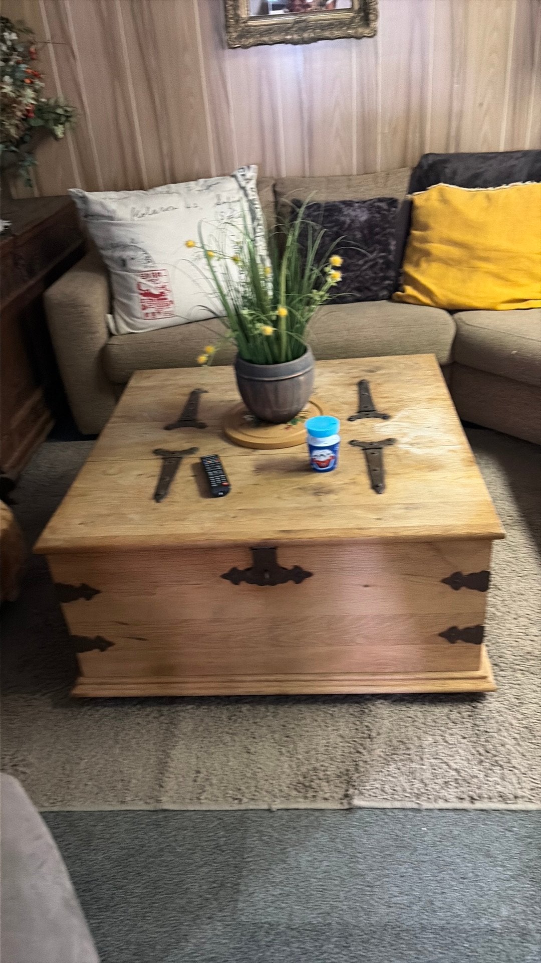 Oerdegelijke massief grenen salontafel, Ophalen, Gebruikt, 50 tot 100 cm, Vierkant