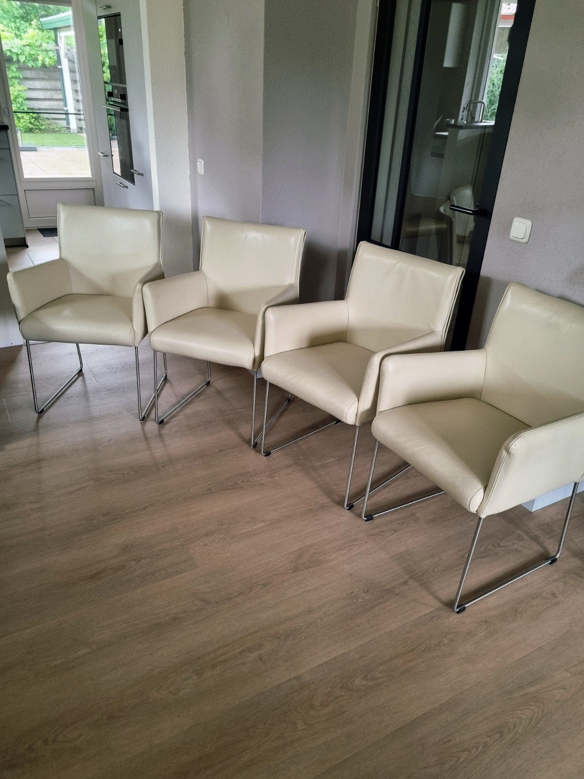 4 leren eetkamerstoelen, Ophalen, Gebruikt, Overige kleuren, Vier