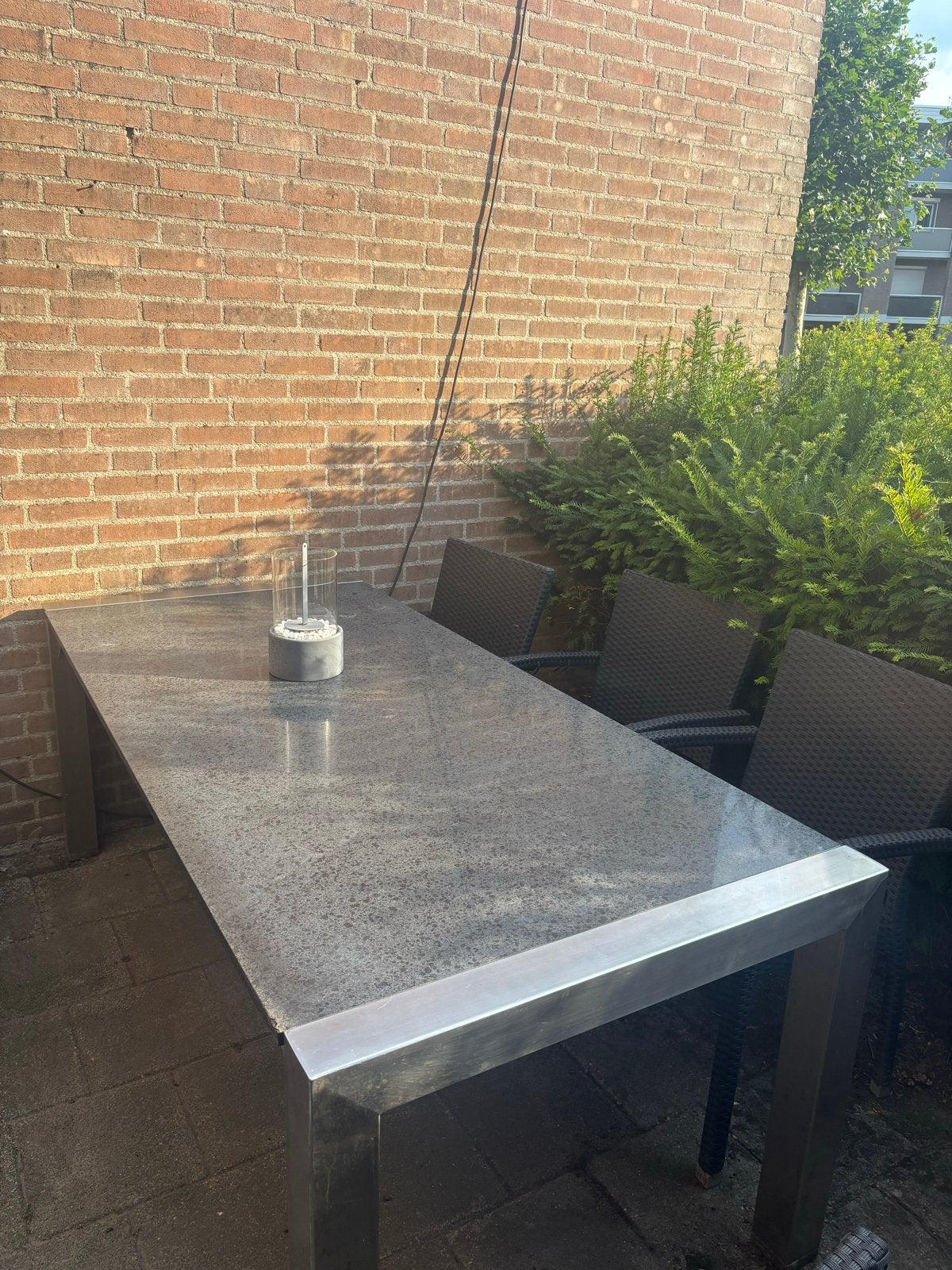 Natuurstenen tafel met 6 stoelen (scheur in blad), Ophalen, Overige materialen, Gebruikt, Eettafel
