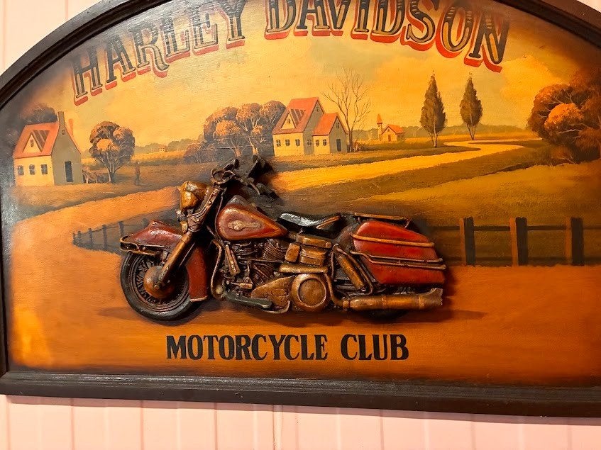 Houten wandbord met Harley-Davidson afbeelding, Ophalen of Verzenden, Zo goed als nieuw