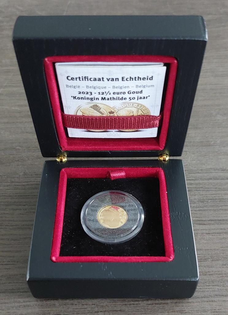 12 1/2 euro 2023 Goud "Koningin Mathilde 50 jaar" orig. verp, Ophalen of Verzenden, Goud, Goud