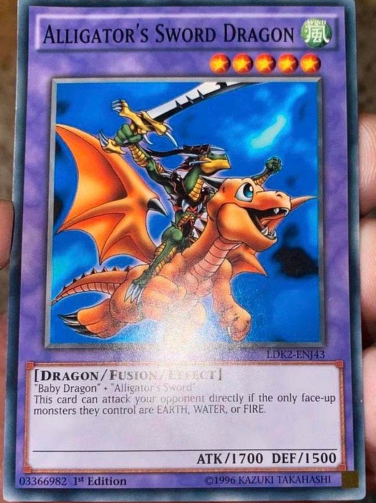 Yu-Gi-Oh! Alligator’s Sword Dragon LDK2 1st Edition !, Hobby en Vrije tijd, Ophalen of Verzenden, Zo goed als nieuw, Losse kaart