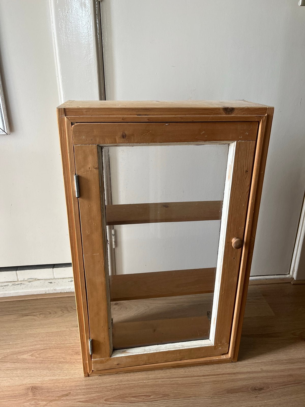 Zelfgemaakte houten vitrinekast met glazen deur, Minder dan 50 cm, Gebruikt, Ophalen of Verzenden, Minder dan 25 cm