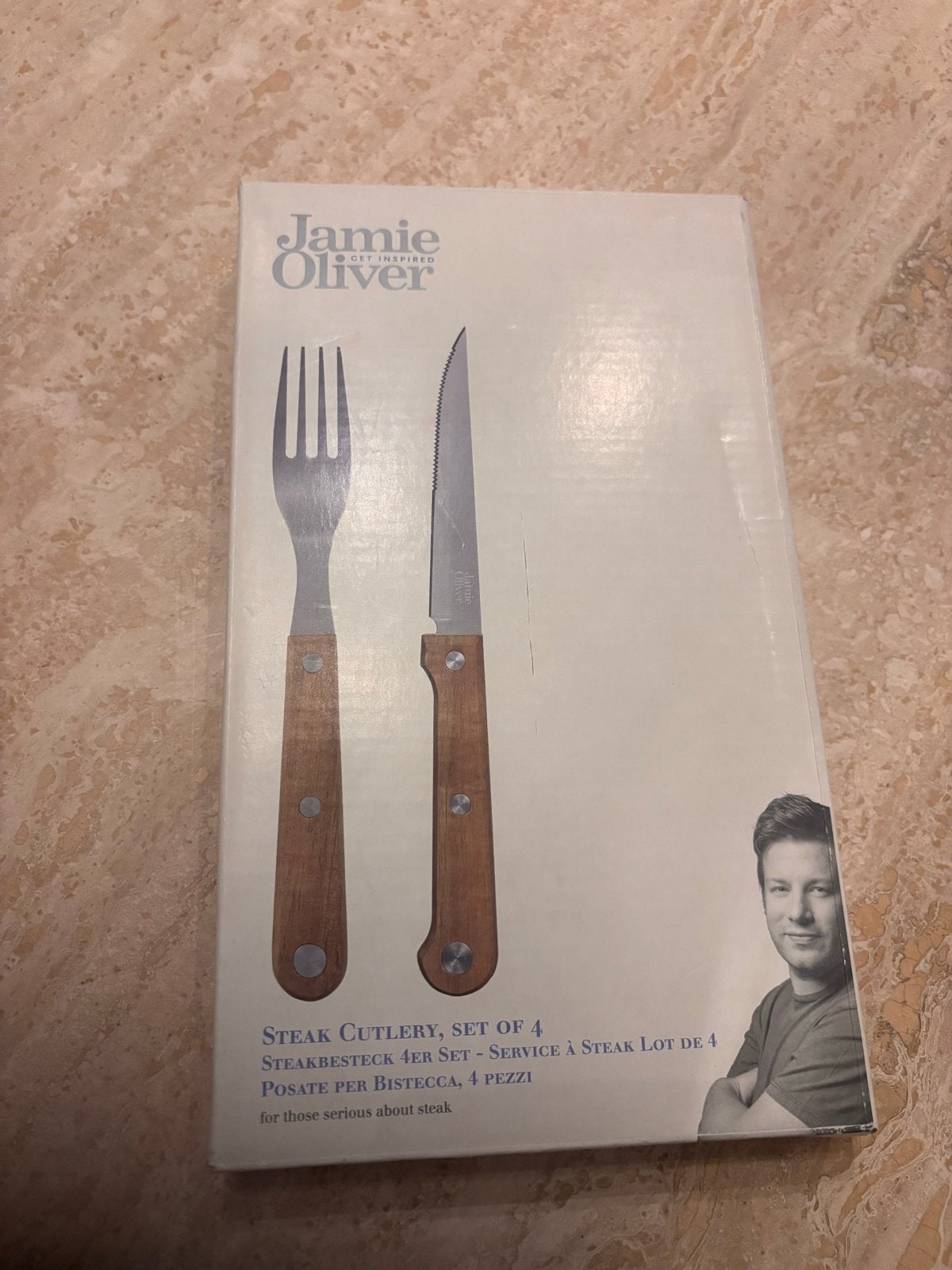Jamie Oliver Steakbestek Set van 4 - RVS met Houten Handvat, Huis en Inrichting, Keuken | Bestek, Bestekset, Nieuw, Ophalen of Verzenden