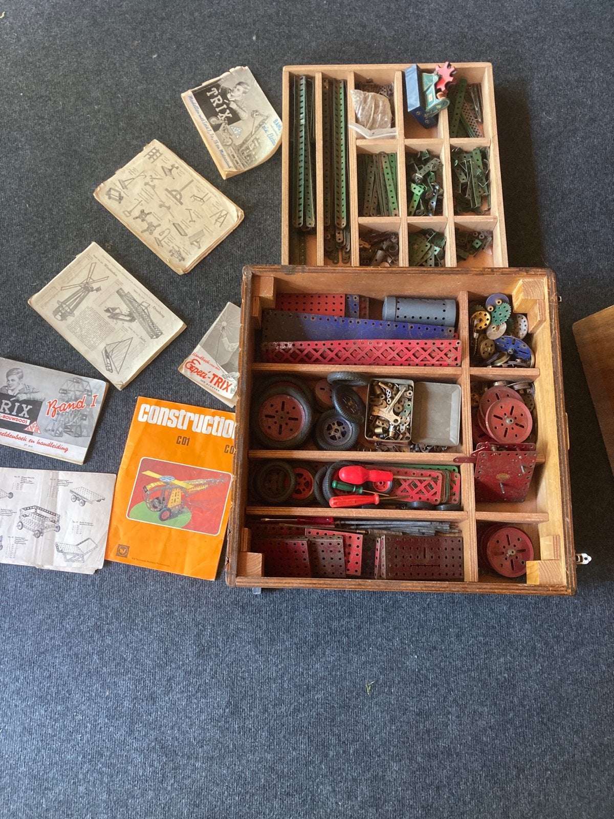 Vintage Meccano/Trix constructiespeelgoed in houten kist, Ophalen, Gebruikt, Overige merken