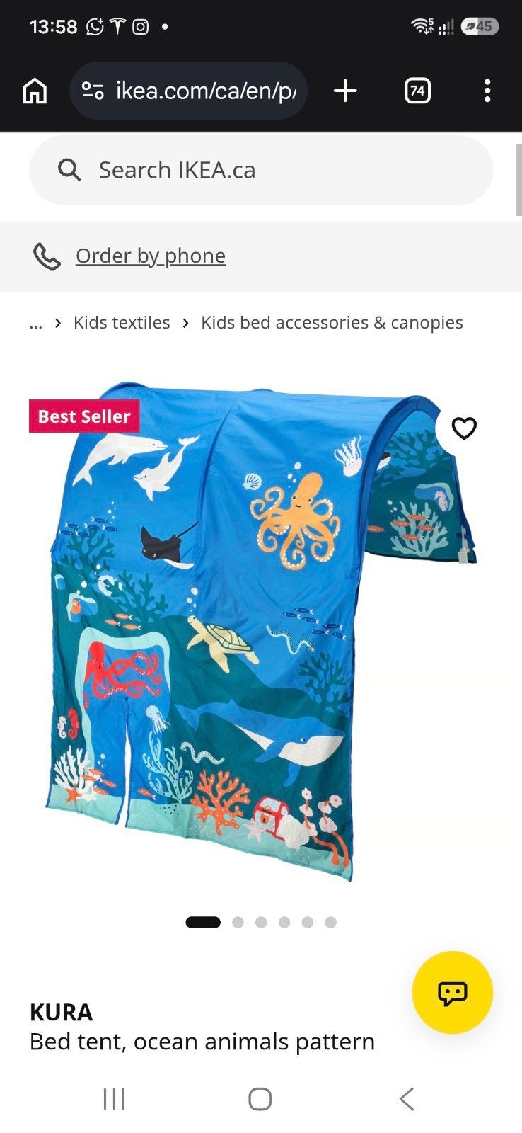IKEA KURA Bedtent Oceaan Dieren Patroon, Kinderen en Baby's, Ophalen, 70 tot 85 cm, Zo goed als nieuw, Hoogslaper of Stapelbed