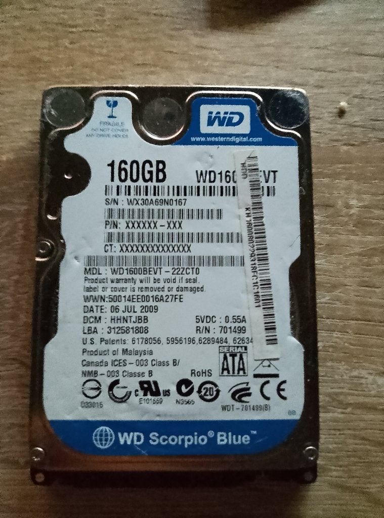 Western Digital WD1600BEVT, Intern, Gebruikt, Laptop, SATA