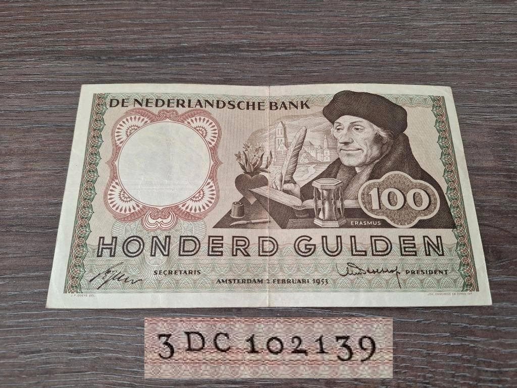 Replacement biljet 100 gulden Erasmus, 1953, Postzegels en Munten, Bankbiljetten | Nederland, Ophalen of Verzenden, 100 gulden