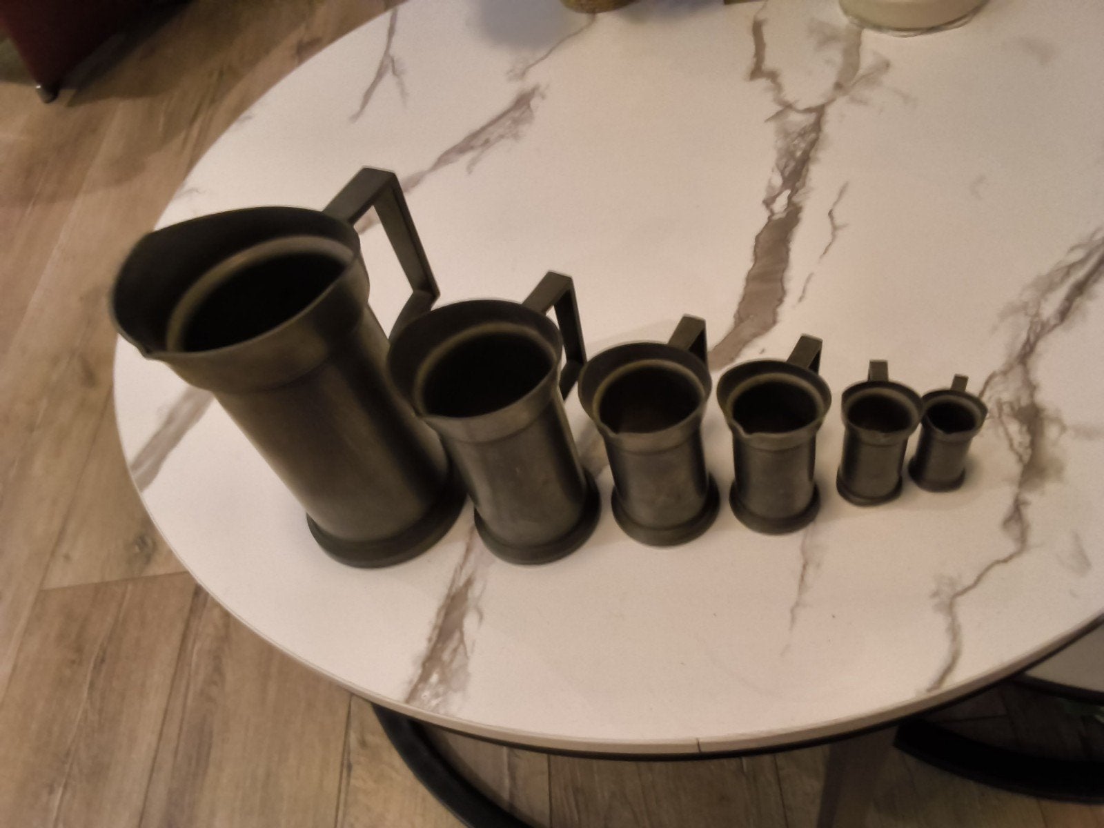 Set van 6 vintage tinnen kannen/maatbekers, Antiek en Kunst, Ophalen of Verzenden