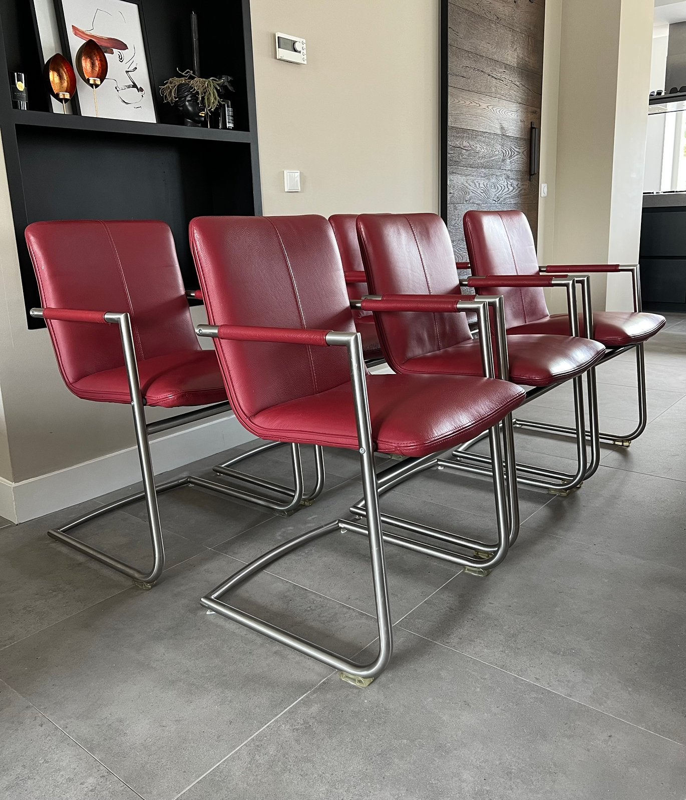 4/6/8 rood lederen Henders en Hazel design stoelen, Ophalen, -, -, Henders en Hazel