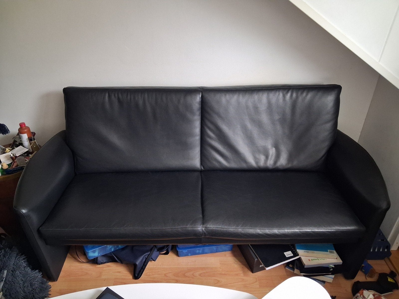 Zwart leren tweepersoonsbank leolux Antipode bank zwart leer, Gebruikt, 150 tot 200 cm, Tweepersoons, Ophalen of Verzenden