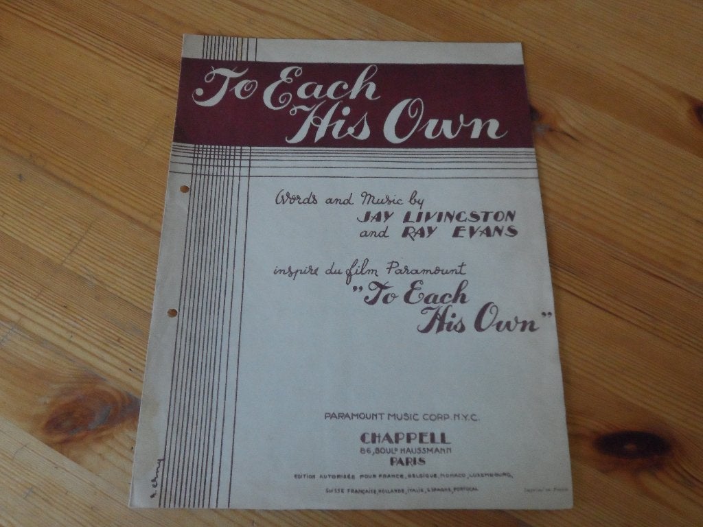 To each his own - jay livingstone / ray evans, Gebruikt, Gitaar, Ophalen of Verzenden, Artiest of Componist