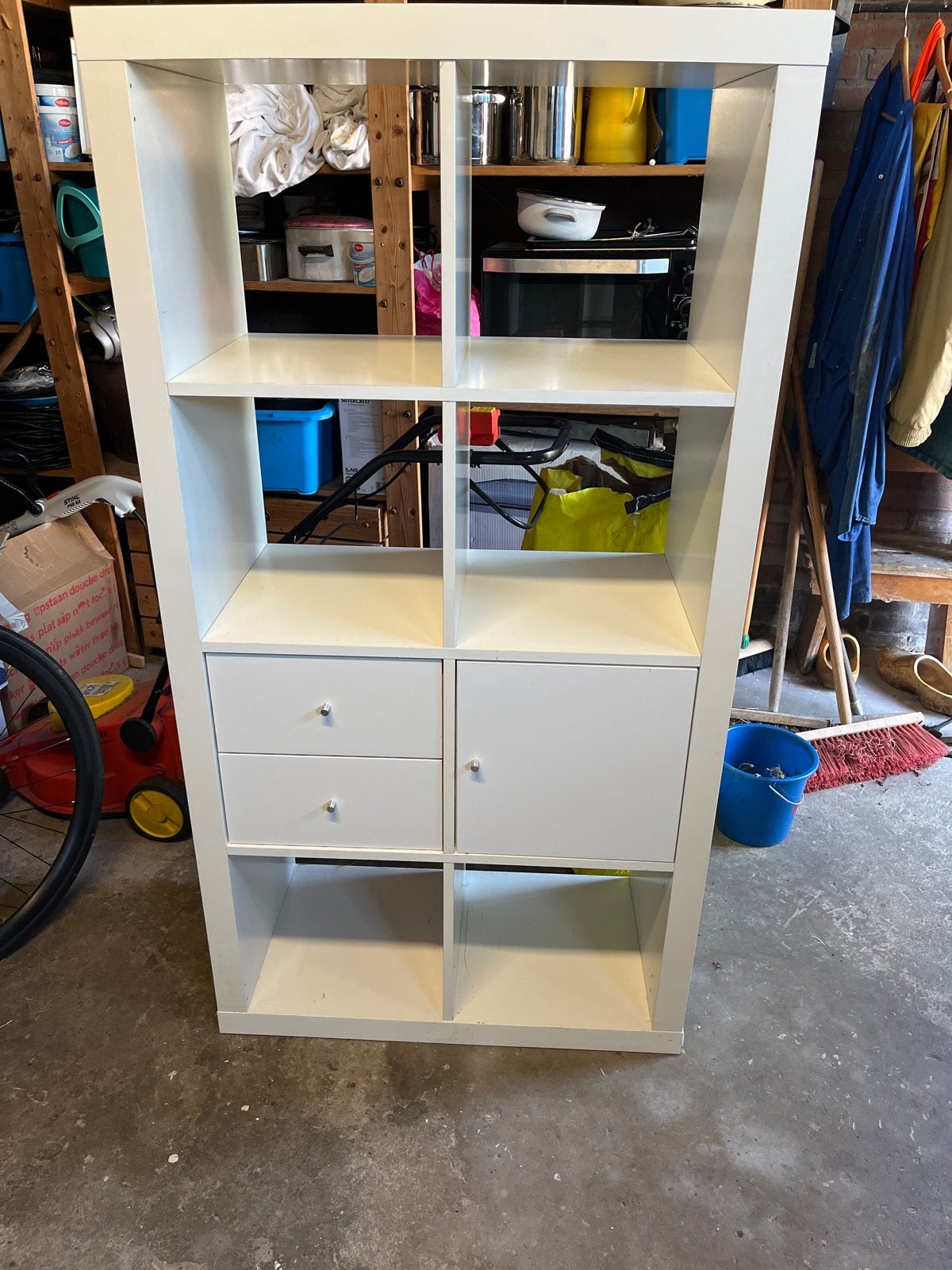 Witte Kallax kast met lades en deuren - IKEA, Ophalen, Gebruikt, 50 tot 100 cm, 150 tot 200 cm