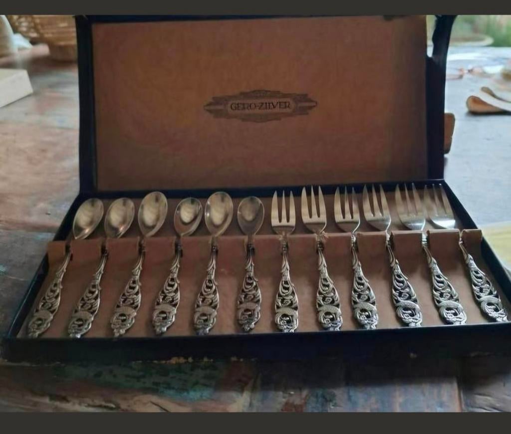 Gero-zilver bestekset in originele doos, Ophalen of Verzenden