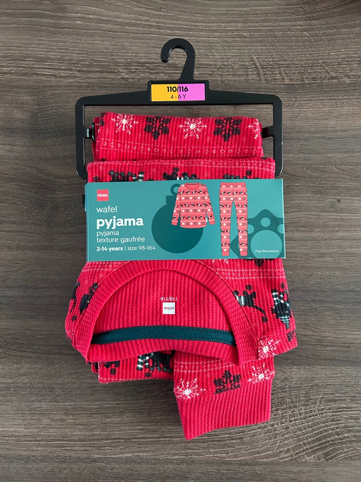 Hema Wafel Pyjama Rood Kerst Winter Maat 110/116 (4-6 jaar), Ophalen of Verzenden, Nieuw, Jongen of Meisje, Nacht- of Onderkleding