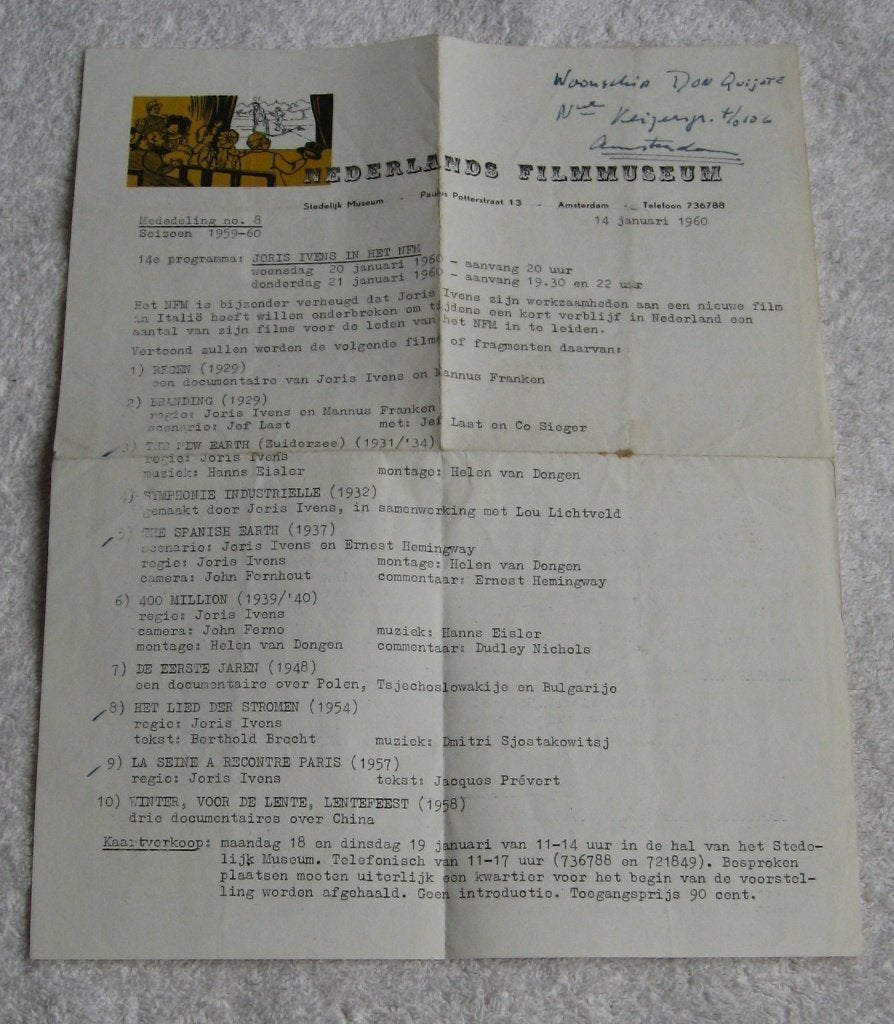 Mededeling no. 8 1960 (Joris Ivens) Nederlands FilmMuseum, Ophalen of Verzenden, Gebruikt, Film, Overige typen