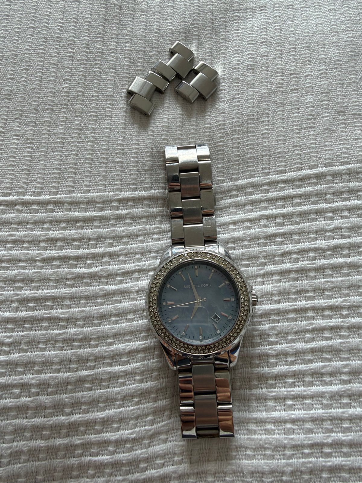 Michael Kors horloge met strass en extra schakels, Overige merken, Staal, Polshorloge, Ophalen of Verzenden