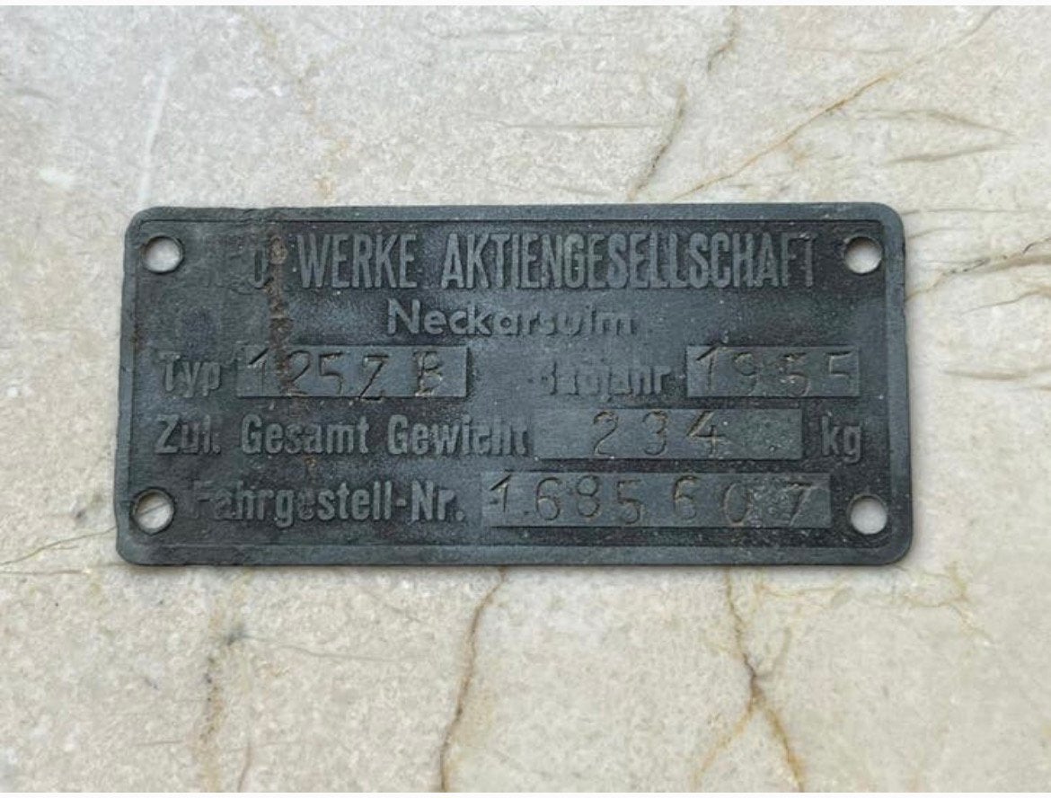 vintage typeplaatje /plaatje NSU motor 125ZB 1955, Ophalen of Verzenden, Zo goed als nieuw, Motoren