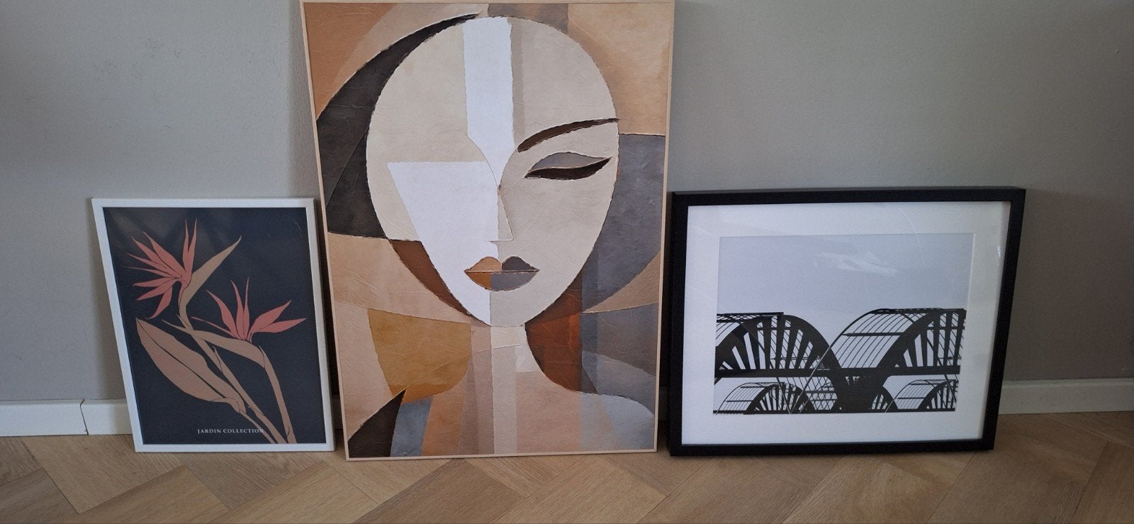 3 wandversieringen schilderijen  waaronder de Waalbrug, Ophalen, Minder dan 50 cm, Schilderij