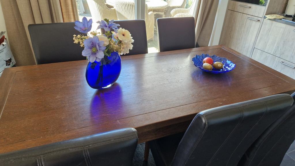 Tafel met 6 stoelen, Ophalen, Gebruikt, Rechthoekig, 50 tot 100 cm