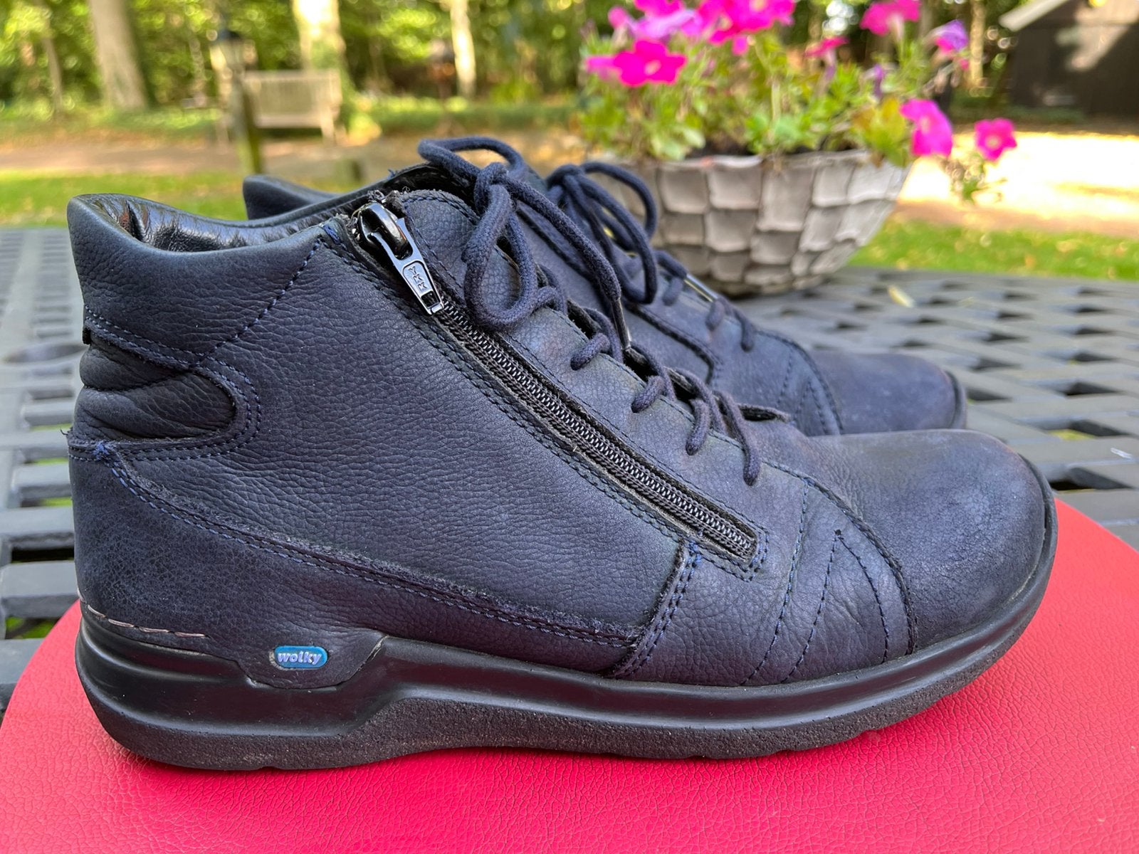 Wolky enkelhoge leren veterschoen blauw maat 41 veters rits, Blauw, Overige typen, Ophalen of Verzenden, Zo goed als nieuw