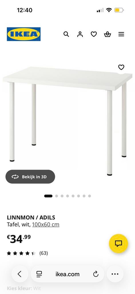 IKEA LINNMON / ADILS tafel, Ophalen of Verzenden, Zo goed als nieuw, 100 cm, 60 cm