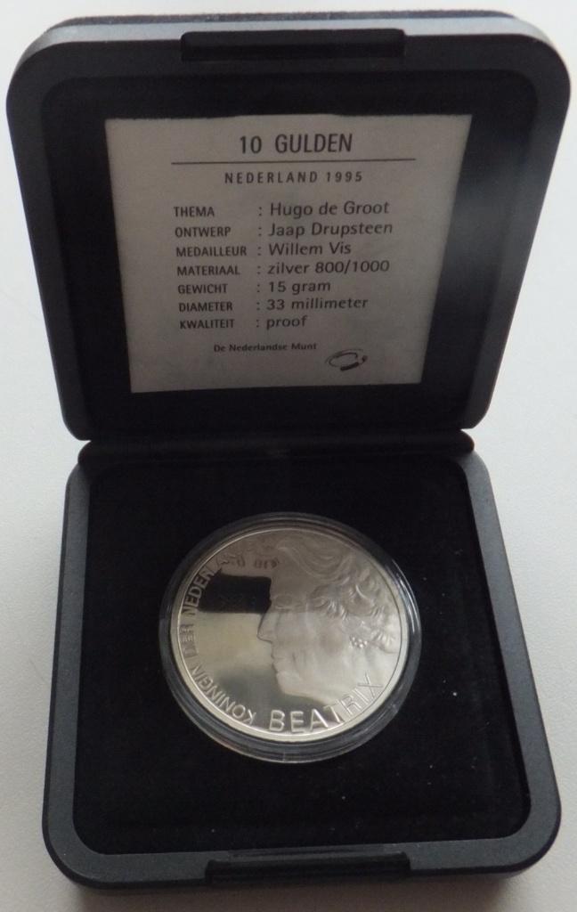 Nederland 10 gulden Hugo de Groot 1995 PROOF in cassette, Setje, Koningin Beatrix, Zilver, Ophalen of Verzenden