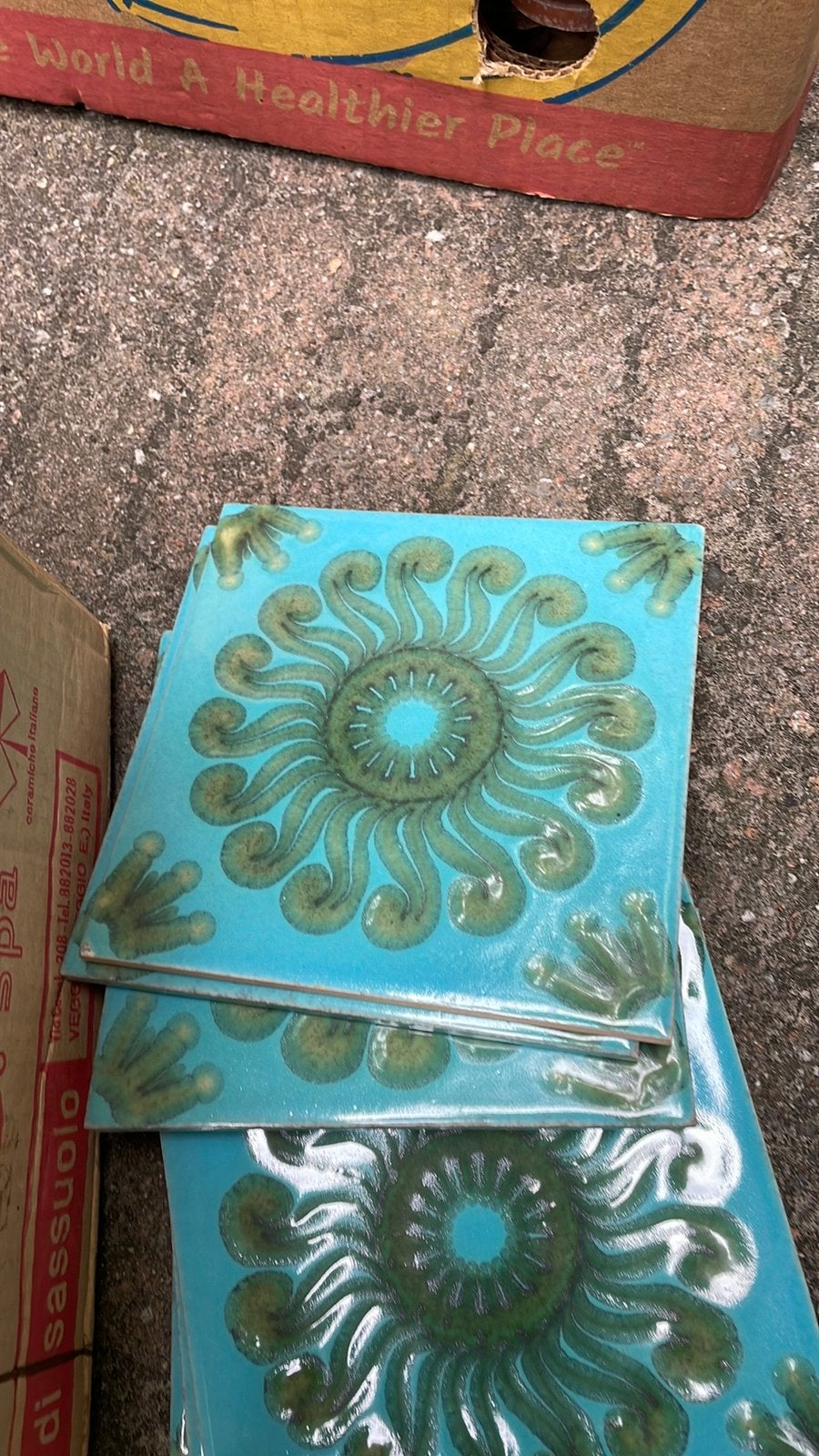 Retro jaren 70 blauw/ groene tegels, Doe-het-zelf en Verbouw, Ophalen, Minder dan 20 cm, Zo goed als nieuw, Minder dan 5 m²